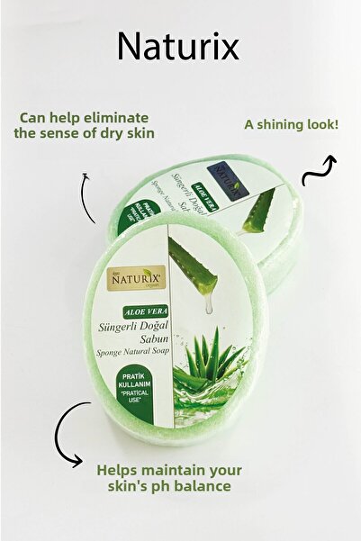 Naturix صابون اسفنجي بالصبار 150 جرام |   مرطب ومجفف للبشرة الجافة