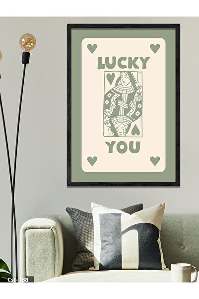 CeSht Card verde „LUCKY YOU”, pictură într-o singură bucată cu ramă din lemn negru