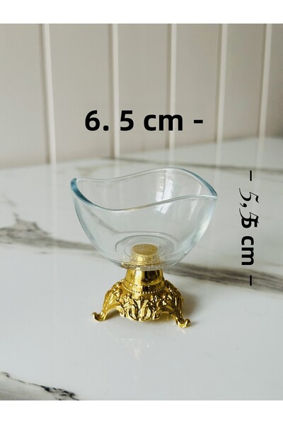 Melinda 6 Pieces Gold Plated Tea and Coffee Side Serving Dishes, Jam Bowl, Sugar Bowl Special Glass Serving Dishes