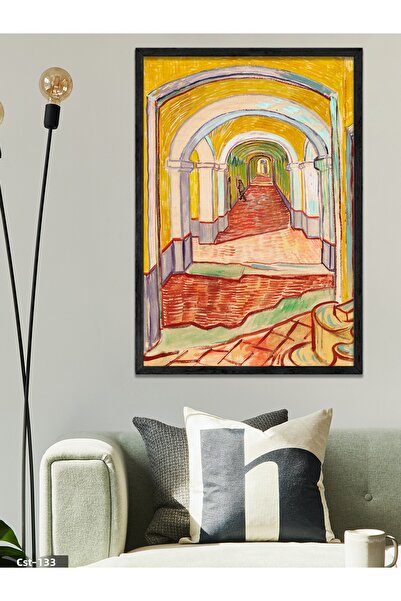 CeSht Architectural Corridor Illustration in Yellow Tones One Piece Painting ...