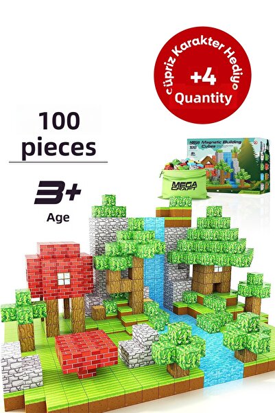 Megacraft مكعبات بناء مغناطيسية 100 قطعة - مجموعة ألعاب تعليمية للأطفال في حقيبة كتيب