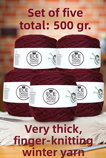 Ece Örgü Tasarım Atölyesi Спесо, цвят бордо, подходяща за плетене с пръсти, д...