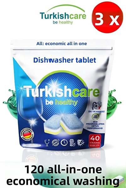 Turkishcare 3 عبوات من منظفات الأطباق الاقتصادية الممتازة 120 قطعة