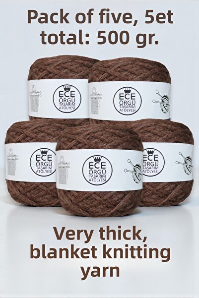 Ece Örgü Tasarım Atölyesi خيوط سميكة، بنية اللون، مناسبة للحياكة اليدوية، بسم...
