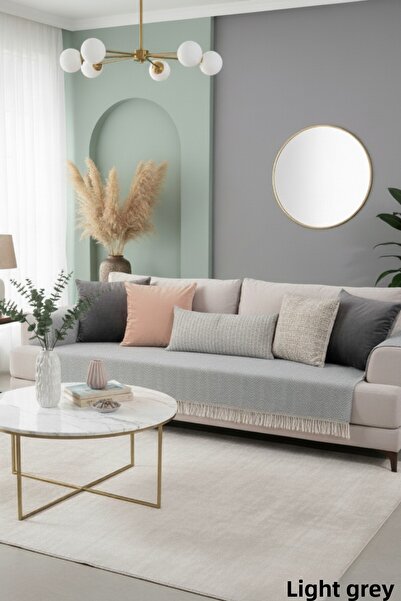 Miracolo Home مفرش أريكة قطن مخطط باللون الرمادي الفاتح - مقاس 115 × 200، هام...