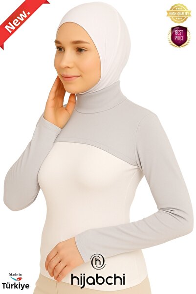 hijabchi Neck Collar Sleeve Hijab - Turtleneck Viscose Stretch Fabric - Light Gray