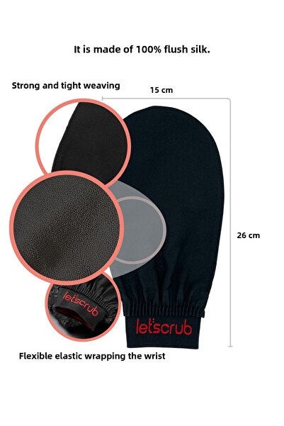 LET'SCRUB 1 Piece Black Bath Shower Scrub Exfoliating Glove 100% Flush Silk for Normal Skin