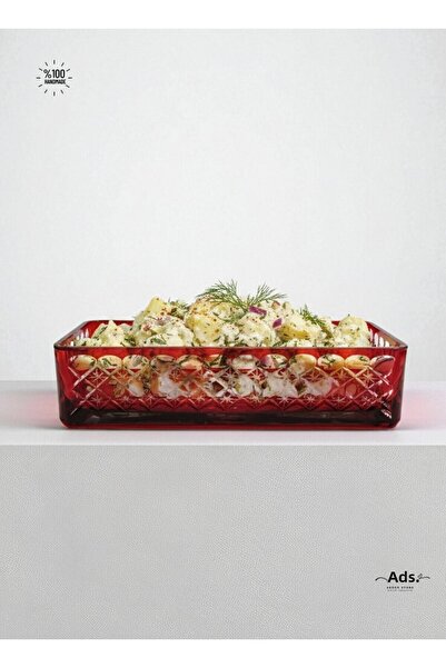 Akden Kristal Crystal Cut Ektrella Red Baton Presentation Glass Bowl