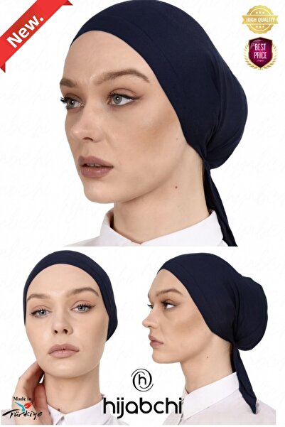 hijabchi Boneta clasică pentru hijab din bumbac, cu cusături în față - Albast...