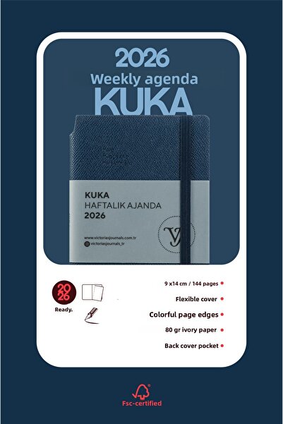 Victoria's Journals Kuka 2026 Weekly Agenda A6 (9X14 cm) Flexible Cover Ivory 80Gr.