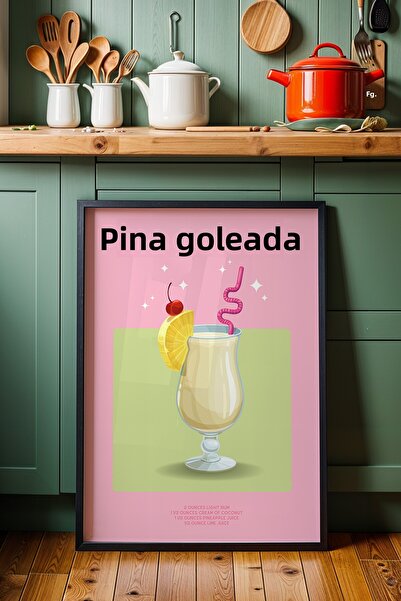 HİGUERA Pina Colada Cocktail Διακόσμηση Κουζίνας Πίνακας με Φυσικό Ξύλινο Πλα...
