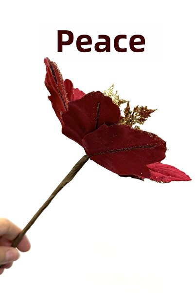 Huzur Party Store Dark Red Holly Flower 22 cm Velvet Glittery Burgundy Artificial Flower Christmas Pine Tree New Year Decor