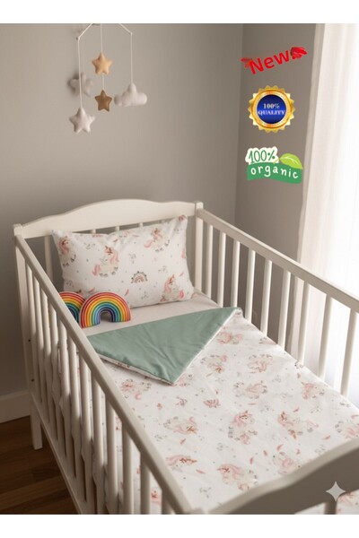 zera collection 4 قطع من القطن العضوي بنسبة 100% طقم غطاء لحاف للأطفال (للجنس...