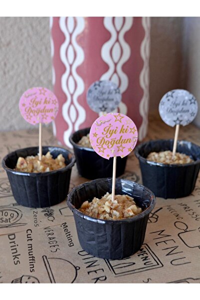 MODGER Happy Birthday Muffin Cup Cake 40-Piece Toothpick Set 20 Gray 20 Pink