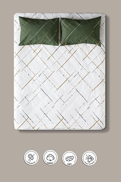 Cotto Home Model de reflexie Culoare verde Set de lenjerie de pat din bumbac ...