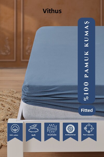 Vithus 100% Cotton Combed Elastic Fitted Sheet, Single, Double, and King Size