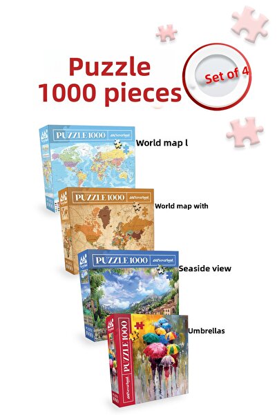 Neverland 4 Pieces 1000 Piece Puzzle - World Map Ii / World Map I / Umbrellas / Seaside Scenery