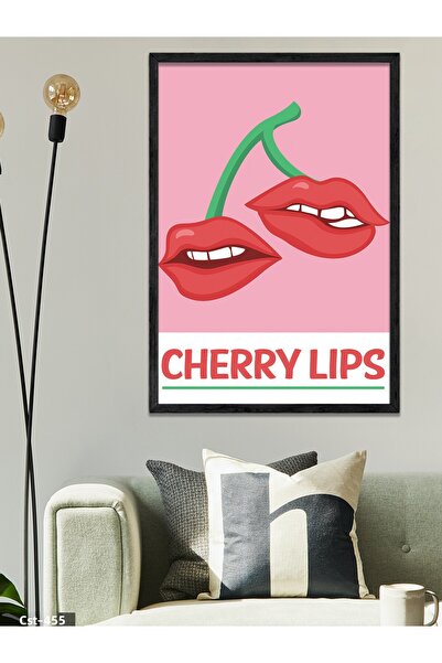 CeSht Pictură într-o singură bucată cu cadru din lemn negru Cherry Lips