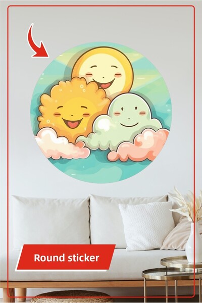 KOSS Dijital Autocolant rotund cu norul soarelui zâmbitor pentru camera copii...