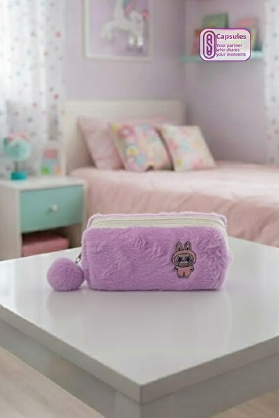 caps office Labubu Κεντημένη θήκη μολυβιών μεγάλου μεγέθους από βελούδινο υλι...