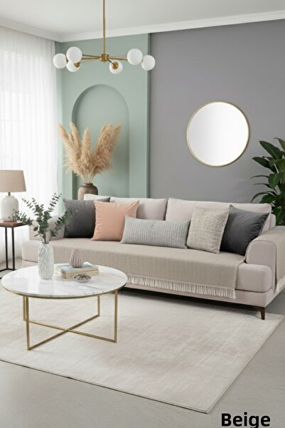 Miracolo Home غطاء أريكة قطني مخطط باللون البيج الفاتح - مقاس 115 × 200، نمط ...