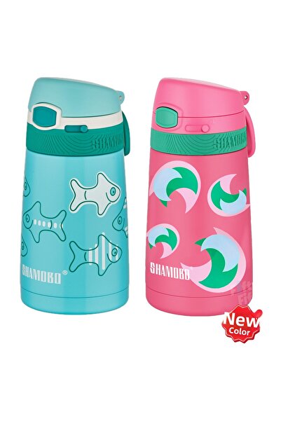 Shamobo طقم من 2 ترمس فولاذي مع شفاطة 350 مل - عزل حراري لمدة 6 ساعات-