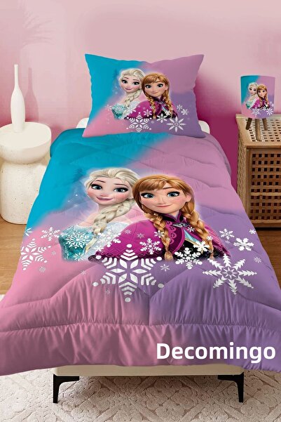 dekomingo TRI-COLOR RAINBOW ELSA AND ANNA PATTERNED QUILTED KIDS QUILT AND PI...
