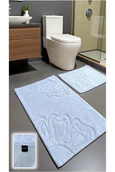 Chandler Home Σετ χαλιών μπάνιου από βαμβάκι Lahna – 2 τεμάχια με υφαντό πάτο, σχέδιο με απαλή υφή