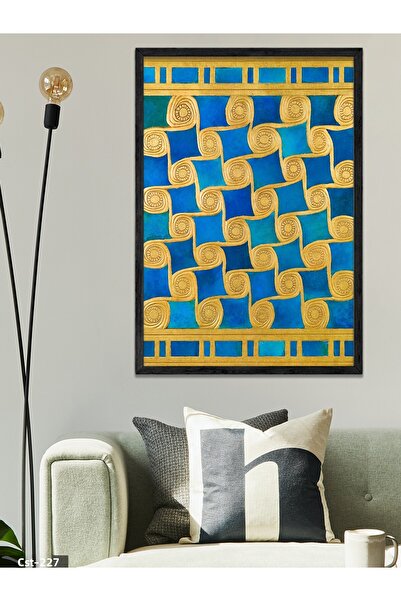 CeSht Tablou într-o singură bucată în spirală, auriu albastru, cu cadru din lemn negru