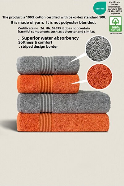 Ellaline 4-Piece Bath Towel Set 100% Cotton Certified Body and Head |   Dowry Box 50X90 - 70X140 Orange - Gray