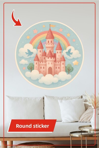 KOSS Dijital Autocolant rotund cu castel de basm, curcubeu, colorat, tematic,...