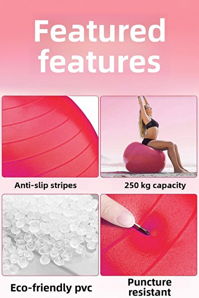Telvesse 65 cm Pilates Ball and Pump Set |   Suitable for Height 155-170 cm Durable Anti-Slip Red
