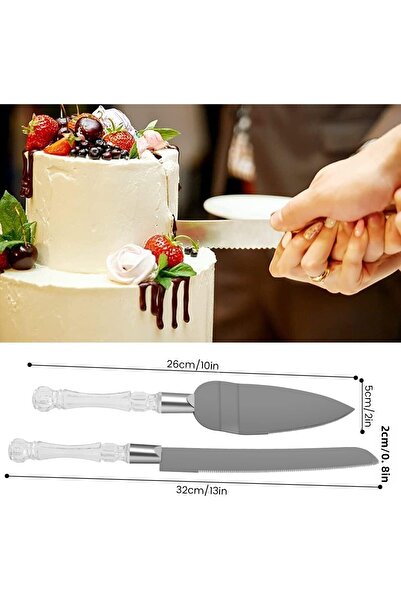 TARIK HOME 2-Piece Stainless Steel Cake Serving and Cutting Set, with Transparent Mica Crystal Handle