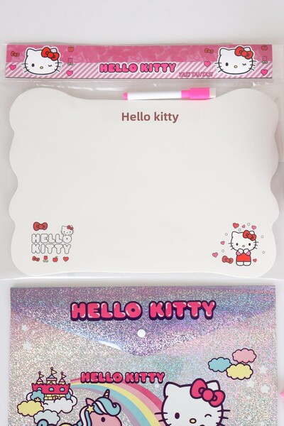 Hello Kitty 7 Pieces Licensed Stationery Set - Piggy BanK, Writing Board, Snap File, 2 Erasers, Pencil Sharpener