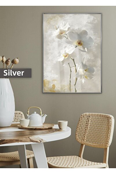 Harikabirev HARİKABİREV | MODELL DE ARTĂ ORCHIDEE CREMĂ-ALBĂ | TABLA DE STICLA TEMPLATA CU CADRU, SIMPLE, VERTICALA