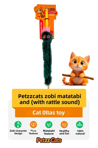 Petzzcats لعبة صيد السمك للقطط من زوبي مع صوت ماتاتابي وصوت خشخشة، أخضر، 42 سم