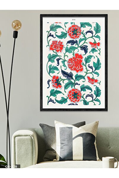 CeSht Red Flower Motif One Piece Black Wooden Framed Painting
