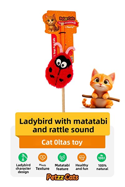 Petzzcats لعبة صيد السمك للقطط من ليدي بيرد مع صوت ماتاتابي وصوت خشخشة، أحمر/...