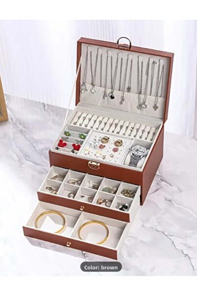 AuraStile صندوق مجوهرات فاخر مستورد بثلاث طبقات - منظم للقلادات والأقراط والخ...