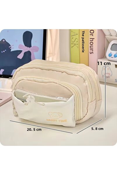 synshop Luxury Imported Cream Color Large Capacity Multi-Compartment Large Size Wide Capacity Pen Holder Pencil Case