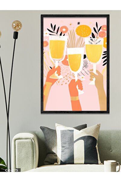CeSht Glasses Cocktail One Piece Black Wooden Framed Painting