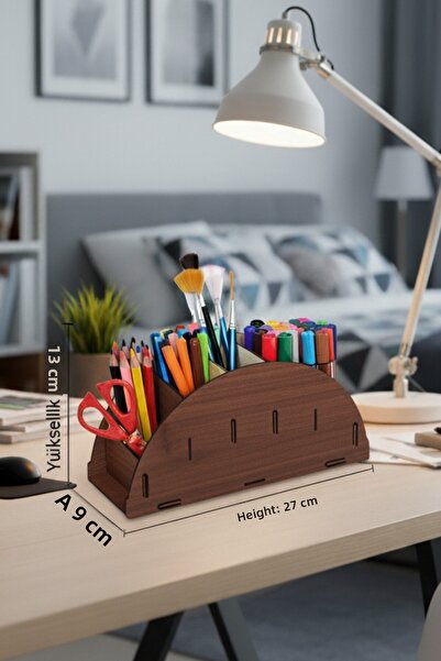 Simux منظم أقلام خشبي لسطح المكتب من Arc بخمسة أقسام - منظم متعدد الأغراض للم...