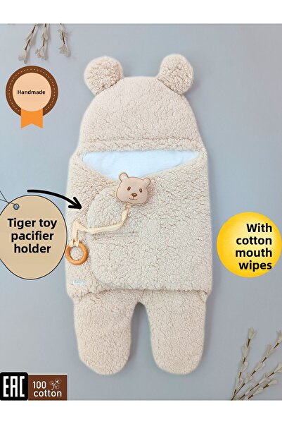 Tomuycuk Welsoft Plush Baby Swaddle Blanket Footed Sleeping Bag | Winter Thick Coat | 0-12 Months Newborn