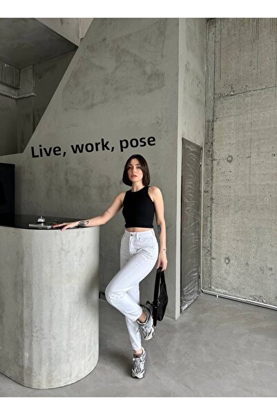 MAKRAS EXCLUSIVE A183119 Mom Jeans High Waist Slim Fit Denim Pants