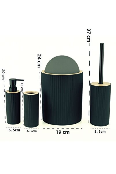 ARVALE Σετ μπάνιου Quardi Μοντέρνο ριγέ - Κάδος 7 λίτρων Σετ κάδος απορριμμάτων μπάνιου 4 τεμαχίων