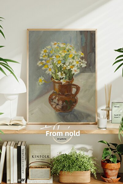 tablodea Μαργαρίτες σε βάζο Vintage ελαιογραφία με εμφάνιση εμπλαιμωμένης αφί...