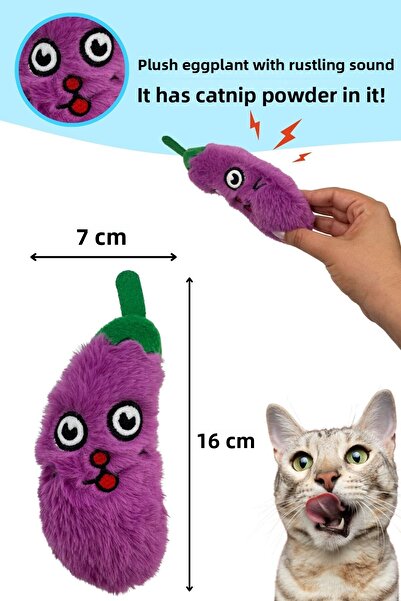 Miyav Plush Eggplant Cat Toy Catnip, Rustling Sound Cat Toy