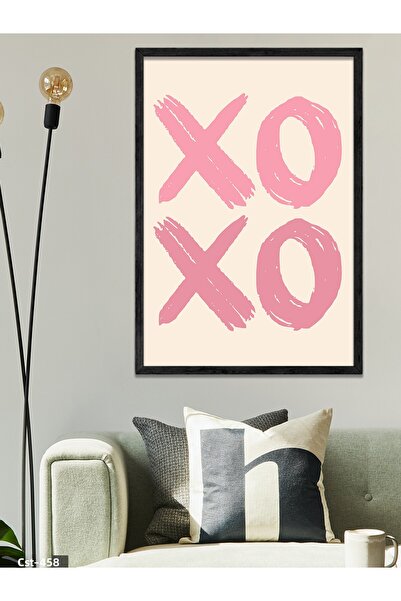 CeSht لوحة XOXO من قطعة واحدة بإطار خشبي أسود