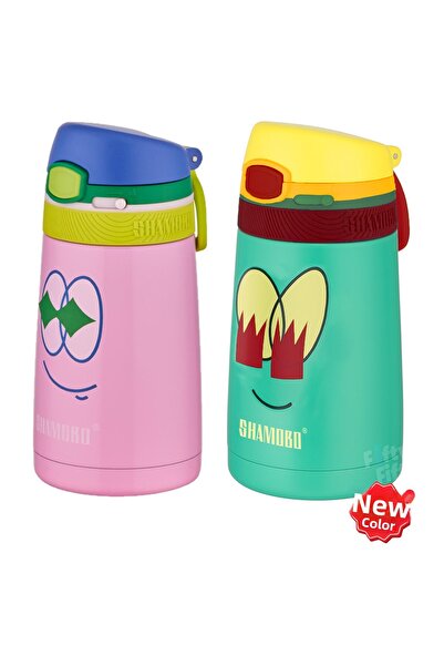 Shamobo طقم من 2 ترمس فولاذي مع شفاطة 350 مل - عزل حراري لمدة 6 ساعات-