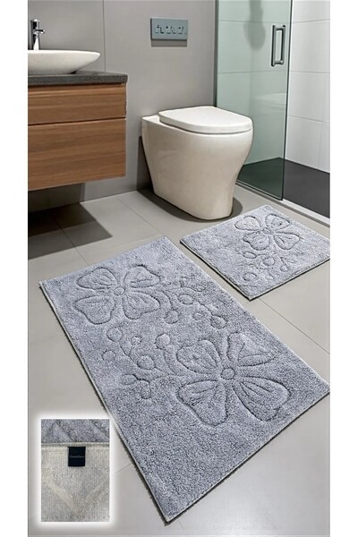 Chandler Home Σετ χαλιών μπάνιου από βαμβάκι Zamantı – 2 τεμάχια με υφαντή βάση, σχέδιο με απαλή υφή